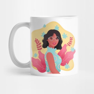 Girl with Wavy Hair and Glasses Mug